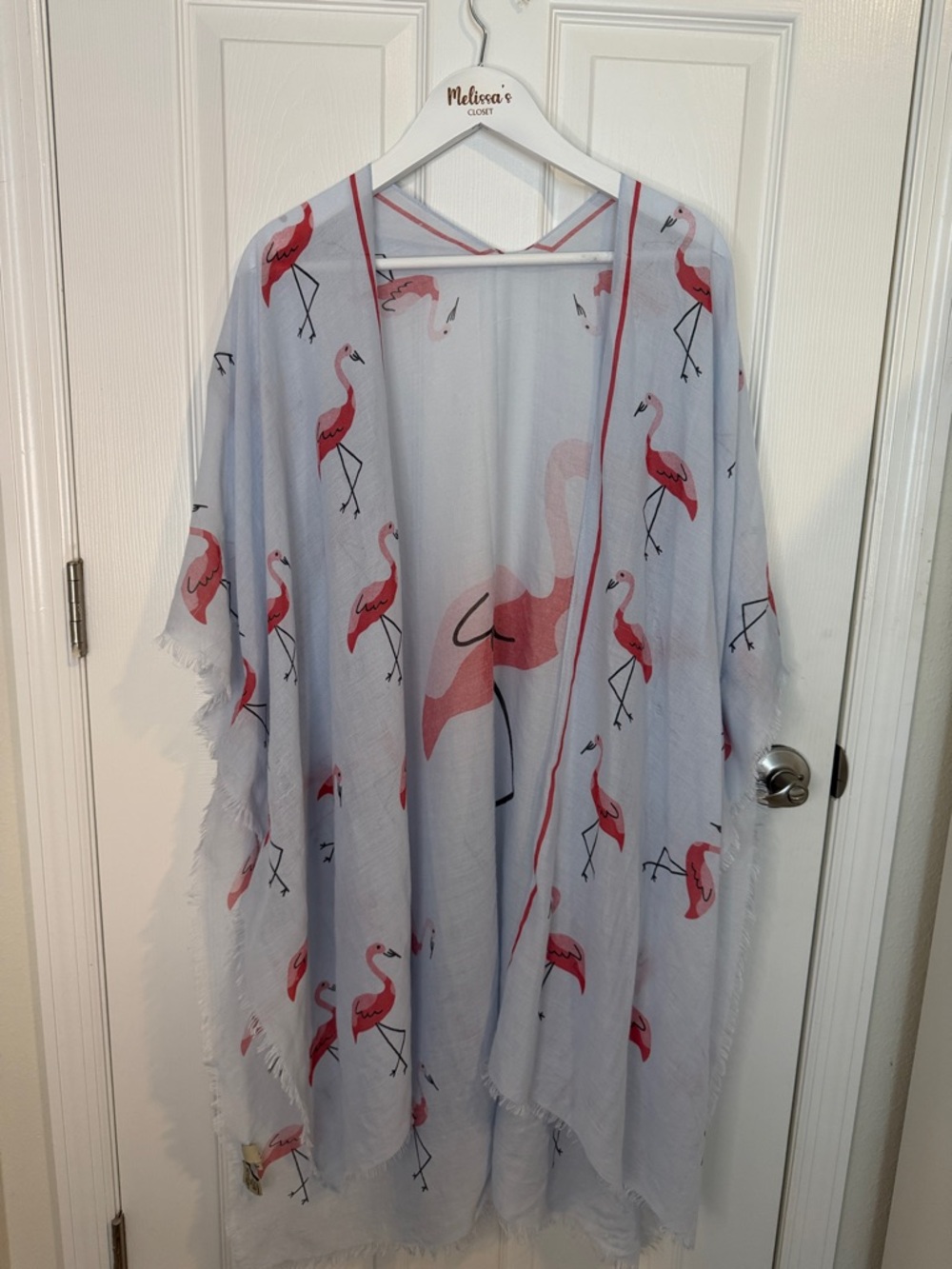 Light Blue Flamingo Print Kimono/bathing suit cover up 100% cotton - Picture 4 of 7